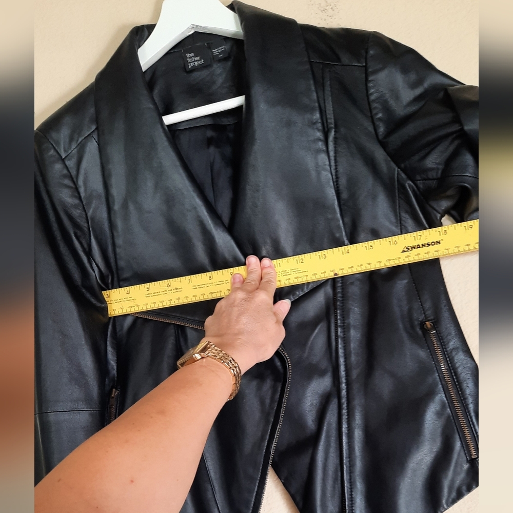 Eileen Fisher Project Black Lamb Leather Moto Jacket Genuine Edgy Biker - Picture 4 of 7